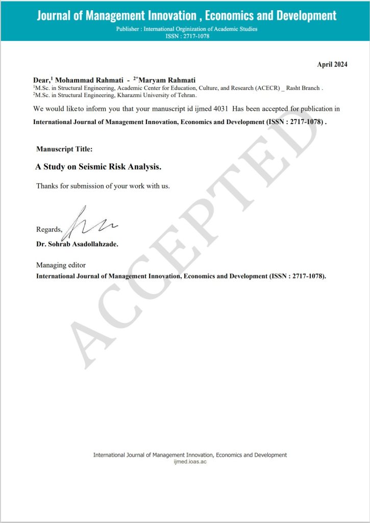 A Study on Seismic Risk Analysis- Certificate for Journal